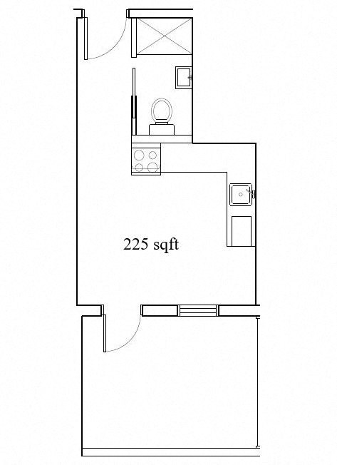 Floor plan for studio, 1 bath, 245 sqft